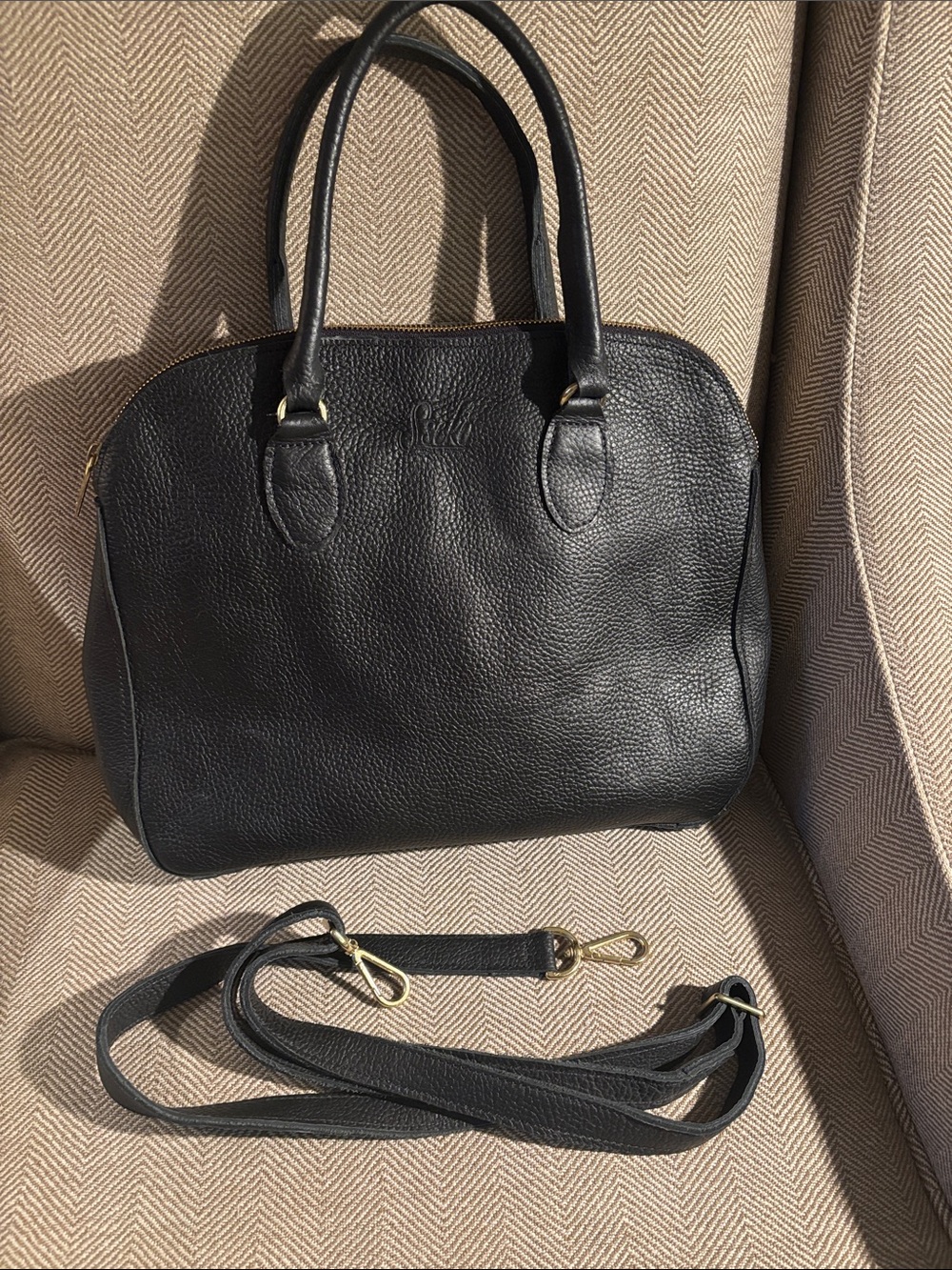 Sseko Black Pebbled Leather Satchel with Detachable Strap